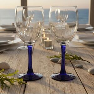 Luminarc Neptune Cobalt Wine Glasses,‎ Set of 2, Vintage Replacement Stemware